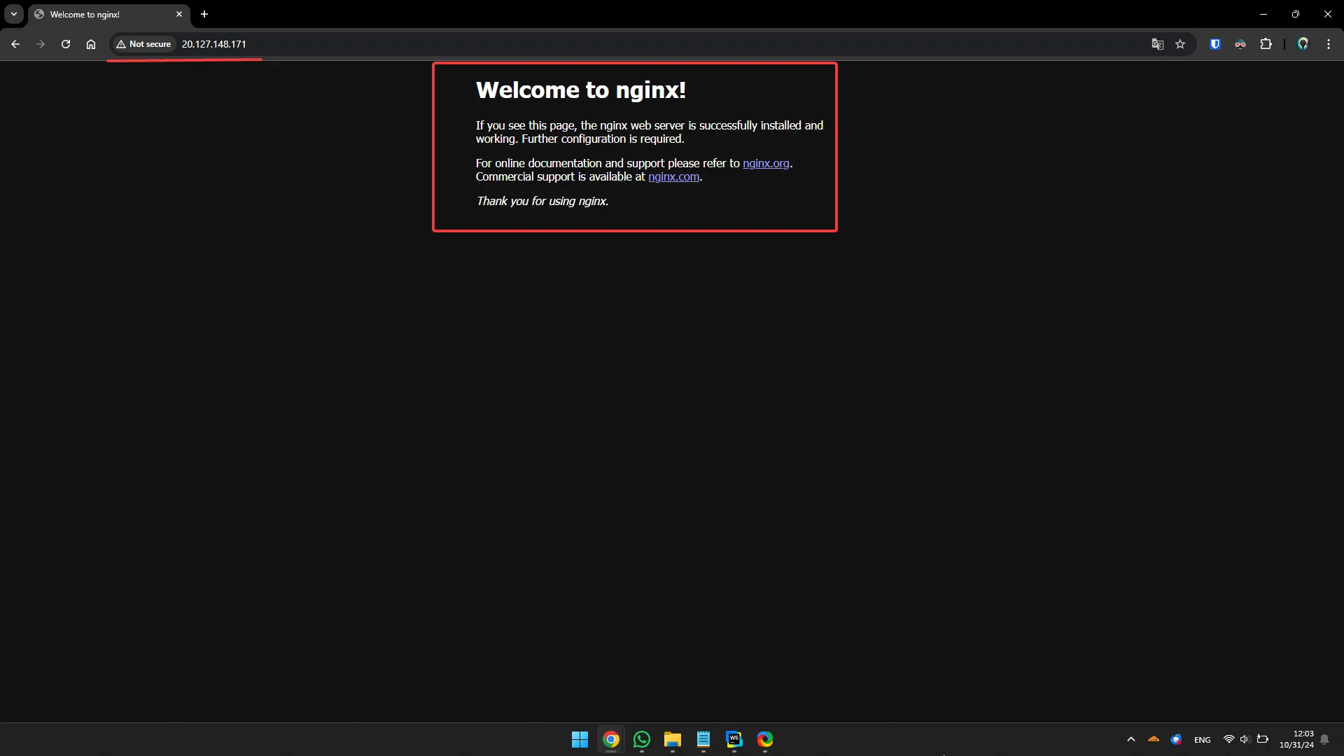 Página de bienvenida de nginx